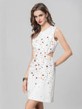 Dadizhimu 2025 New Round-Necked Vest Dress Order Diamond Shell Dress Dress Lend-Lovy Elegant White