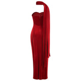 Dadizhimu Sexy Velvet Breast Evening Dress Women's Clothes Bare Backs Open Fork Party Dress Long