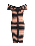 Dadizhimu Famous 2025 Spring New Shoulder Striped Braided Bandage Bagged Dress Female Trend