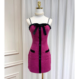 Dadizhimu Velvet Feather Cuffs Small Fragrant Short Coat Coat Bow Bow Sling Skirt Dress