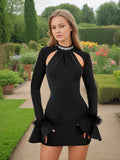 Dadizhimu Elegant Spring 2025 New Fashion Half-High-Necked Diamond Horn Sleeves With Dress Woman
