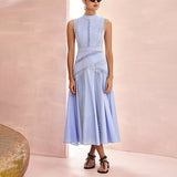 Dadizhimu Hollow Lace Collar Dress 2025 New Sleeveless Lotus Leaf Side Dress Dress Woman
