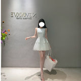 Dadizhimu Wind Banquet Small Dress Female French Temperament Design Swan Lake Pong Network Yarn Splicing Pearl Dress