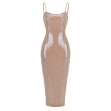Dadizhimu Sexy Sling Dress Women's Style High-End Beads Under The Open Fork Dress Long