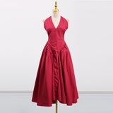 Dadizhimu Hottie Wind Deep V-Neck Hanging Neck Strap Design Dress 2025 New Slim Long Dress Woman