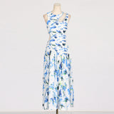 Dadizhimu Elegant Wind Waist Slim Dress 2025 Summer New Sleeveless Design Hollow Print Dress Woman