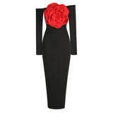 Dadizhimu Sexy Bosom Long Dress Body-Dexing Fashion Decoration Flower Opening Dress Dress Woman