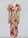 Dadizhimu And Elegant Style Bubble Sleeve Dress 2025 Summer New Temperament Embroidery Sketch Design Long Dress Dress Woman