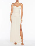Dadizhimu Style Dress 2025 New Temperament Pure Color Folding Open Fork Design Sexy Long Dress