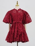 Dadizhimu Retro Court Dress 2025 Spring New Single-Dbutton Printing Lace With Waist-Skinny Dress Woman
