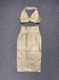 Dadizhimu Women's Sexy V-Neck Tight Waist Vest Half-Sclenate Personality Two-Piece Bandage