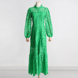Dadizhimu 2025 New Long Dress French Retro Straight Collar Heavy Industry Embroidery Lantern Sleeve Waist High-End Dress Dress Woman