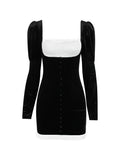 Dadizhimu Dress Long-Sleeved Collar Gold Velvet Dress Short Dress Autumn And Winter Girl Decoration Bare Backpack Skirt