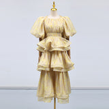 Dadizhimu Female Summer High Sense 2025 New Fashion Style Multi-Layer Lotus Leaf Side Temperament Long Dress Dress Woman