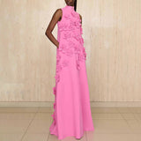 Dadizhimu Elegant Style And Sleeveless Solid Dress 2025 New Three-Dimensional Flower Collage Design Long Dress
