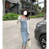 Dadizhimu Bean Dress Pure Desire To Wear A Vest Long Dress Pure Color Minimalist Temperament Square Body-Body Ass Skirt Women's Short Skirt