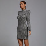 Dadizhimu High-Quality Light Luxury Retro British Style Long Sleeves Tight Bandage Dress Stunning Lattice Dress