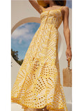 Dadizhimu Dress 2025 New Hollow Embroidery Open Fork High-End Feeling Waist Long Sling Skirt Women's Clothing Tide