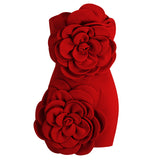 Dadizhimu Sexy Red Brated Skirt Niche Temperament High-End Decorative Three-Dimensional Flower Dress