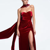 Dadizhimu Sexy Velvet Breast Evening Dress Women's Clothes Bare Backs Open Fork Party Dress Long