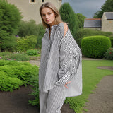 Dadizhimu And South Korea Simple Wind 2025 Spring New Fashion Niche Slanted Shoulder Hollow Striped Straight Trouser Shirt Set Female Trend