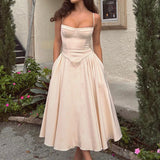 Dadizhimu Women's Clothing On The New Hot Girl Sexy V Tie Slings Mid-Length Dress To The Waist Showing Thin Back Dress