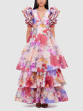 Dadizhimu Heavy Industry V-Neck Dress Dress Dress 2025 New Design-Sensitive Lotus Leaf Sleeve Long Dress