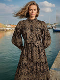 Dadizhimu Retro 2025 Spring New Fashion Niche Print Hollow Lace Heavyweight Dress Women's High Sense