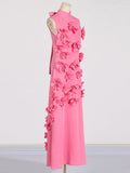 Dadizhimu Elegant Style And Sleeveless Solid Dress 2025 New Three-Dimensional Flower Collage Design Long Dress