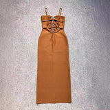 Dadizhimu Fashion Sexy Open Breast Slings Tight Long Dress Personality Heavy Industry Knit High-Lomb Banding Skirt