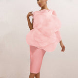 Dadizhimu High-End Sexy Decorative Flower Dress Fashion Slant Shoulder Big Flower Party Dress Long