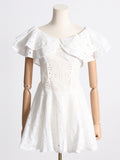 Dadizhimu 2025 New High-End Feeling Shoulder Lotus Leaf Embroidery Waist Thin Holiday Dress Dress Dress Dress Woman