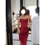 Dadizhimu Small Dress Dress Red Ribbon Dress Red Ribbon Sling Dress New Women's Summer