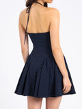 Dadizhimu Women's Clothing Pure Style Stripes Hanging Neck To Bare Back Dress Women's Small Women's High-End Small Skirt
