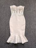 Dadizhimu Luxury Rich Family Gold Wind And Shoulder Bra With Chest Pad Water Drill Bag With Thumbs And Leaves Side Fishtail Dress Bandage Skirt