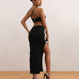 Dadizhimu Sexy Decorative Diamond Flower Sling Skirt Woman High-End Solid Color Slings Two-Piece Dress