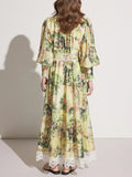 Dadizhimu Style Ticed With Waist Thin Collar Dress 2025 New Retro Print Design Long Dress Dress Women's Summer