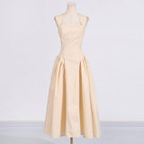 Dadizhimu Sling Dress 2025 Early Summer New Solid Color Sleeveless Fashion Temperament Splicing Lotle Leaf Side Dress