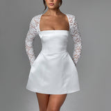 Dadizhimu Lace Splicing Body A-Word Dress Sexy Pure Lusty Dress With High-End Women's Clothing