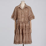 Dadizhimu Wind 2025 Spring New Temperament Small Ribbon Embroidered Lace Shirt + Women's Dress