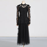 Dadizhimu Temperament Famous Wind Two Sets 2025 Summer New Heavy Industry Embroidery Top Long Mesh Dress Dress Suit Woman