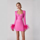 Dadizhimu Explosive High-Quality Women's Dress Long-Sleeved Feathers Tight Bandage Skirt