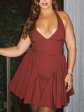 Dadizhimu Deep V Hanging Neck Bare Back Black Little Dress Hottie Dress Sweet Spicy Pony Small Dress Women's Dress