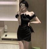 Dadizhimu New Temperament Sexy Shoulder-To-Shoulder-To-Heart Dress Women Want To Slim Skinny Ass Skirt