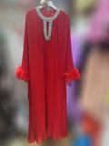 Dadizhimu And Autumn 2024 New Round-Necked Nail Pearl Feather Cuffs 100-Fold Loose Mid-Long Dress Dress Dress Women's Leisure