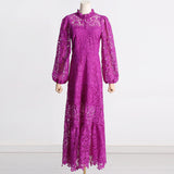 Dadizhimu 2025 New Long Dress French Retro Straight Collar Heavy Industry Embroidery Lantern Sleeve Waist High-End Dress Dress Woman