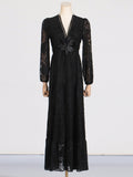 Dadizhimu Temperament Sexy Geider Dress 2025 New V-Neck Embroidery Flower Design Senior Feeling Long Dress Woman