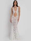 Dadizhimu Lace Umbilus Clairvoyant Fishtail Babes Hanging Neck Sleeveless Dress Dress Dress Dress Women Summer High Sense