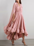 Dadizhimu Luxury Cape Dress 2025 New Sexy Fashion V-Necked Leaf-Side Temperament Dress Dress Dress
