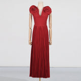 Dadizhimu Windy Big Flower Dress Dress 2025 Summer New Sexy V Collar High-Rise 100-Fold Long Dress Woman